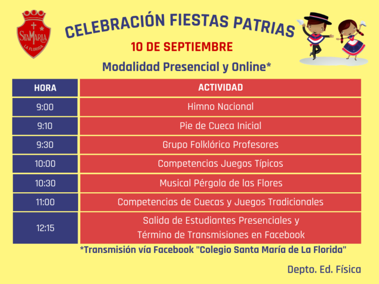 Programaci N Celebraci N Fiestas Patrias Colegio Santa Mar A De La